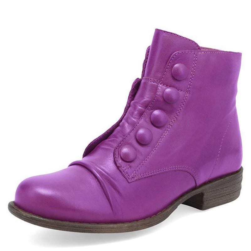 Plus Size Kvinner Button Decor Side Glidelås Lav Hæl Biker Boots