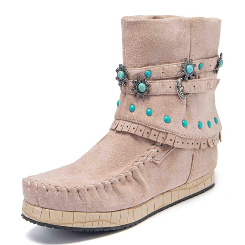 Plus Size Kvinner Etnisk Rhinestone Dusk Flat Moccasin Short Boots