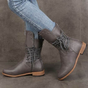 Plus Size Kvinner Retro Nagle Cross Strap Tilbake Glidelås Mid Calf Boots