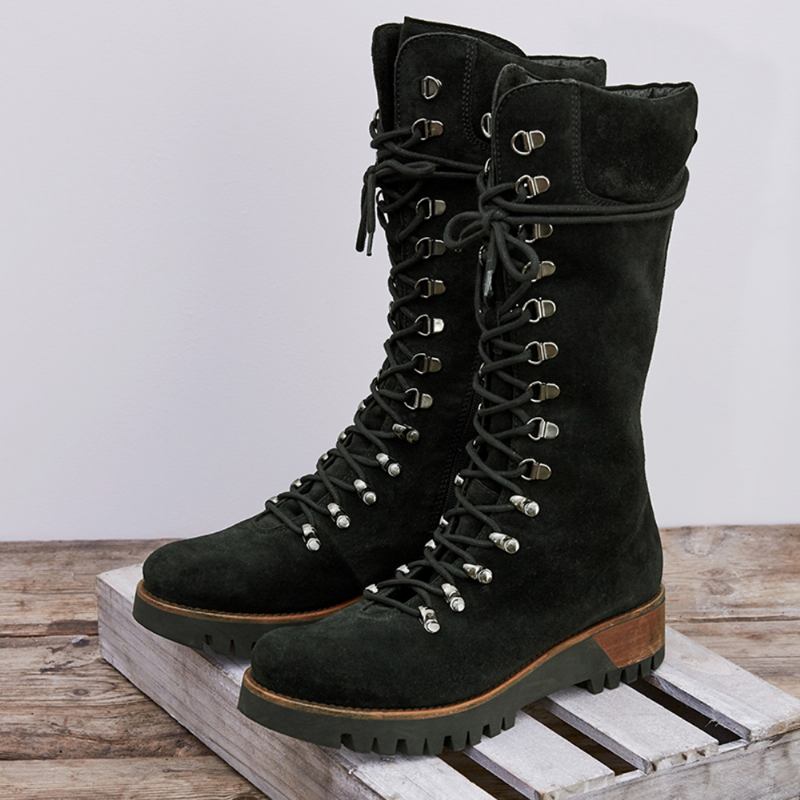 Pluss Size Kvinner Bærbare Semsket Side Glidelås Mid Calf Combat Boots