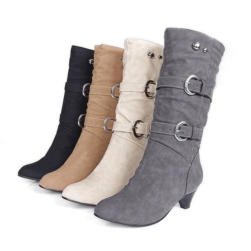 Us Størrelse 5-12 Dame Mid-calf Boots Slip On Uformelle Semsket Myke Støvler