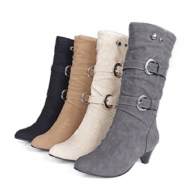 Us Størrelse 5-12 Dame Mid-calf Boots Slip On Uformelle Semsket Myke Støvler