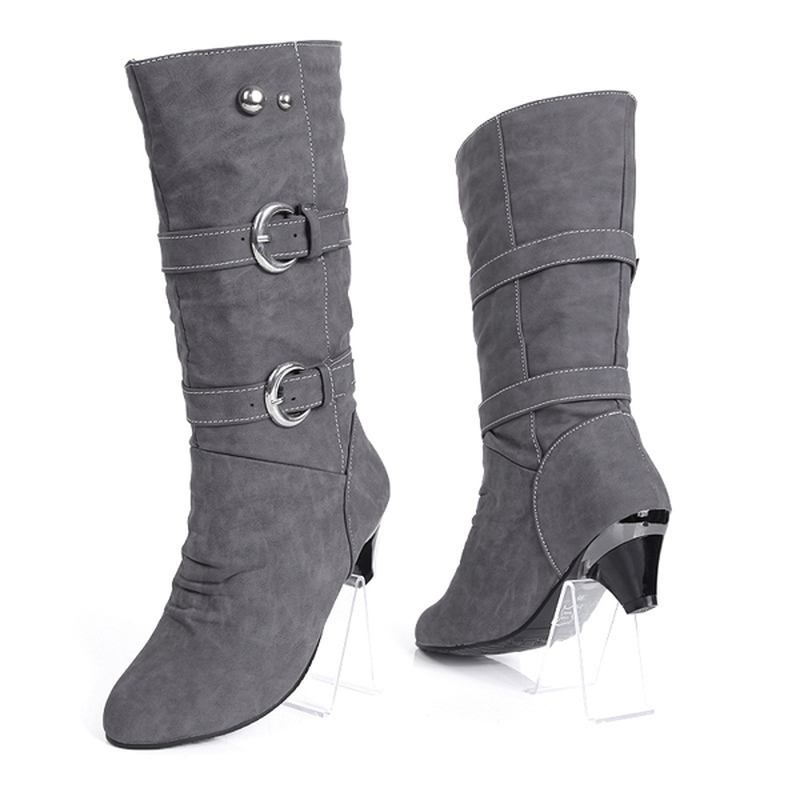 Us Størrelse 5-12 Dame Mid-calf Boots Slip On Uformelle Semsket Myke Støvler