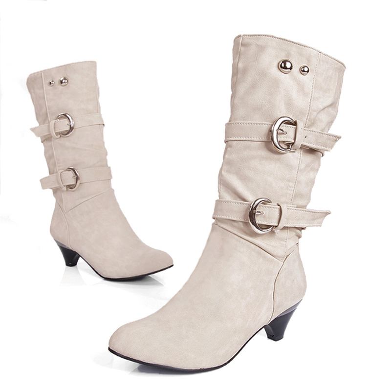 Us Størrelse 5-12 Dame Mid-calf Boots Slip On Uformelle Semsket Myke Støvler