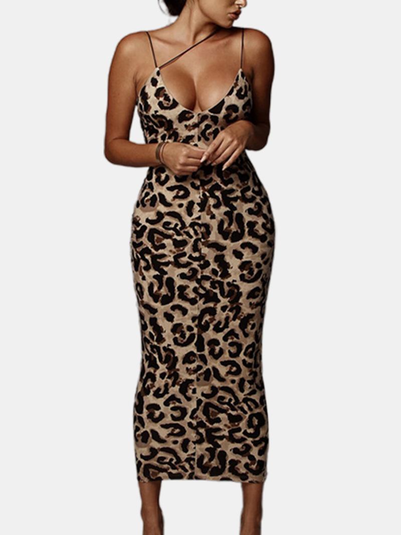 Leopard Snake Med Trykk Straps Ermeløs Fritids Bodycon Dress