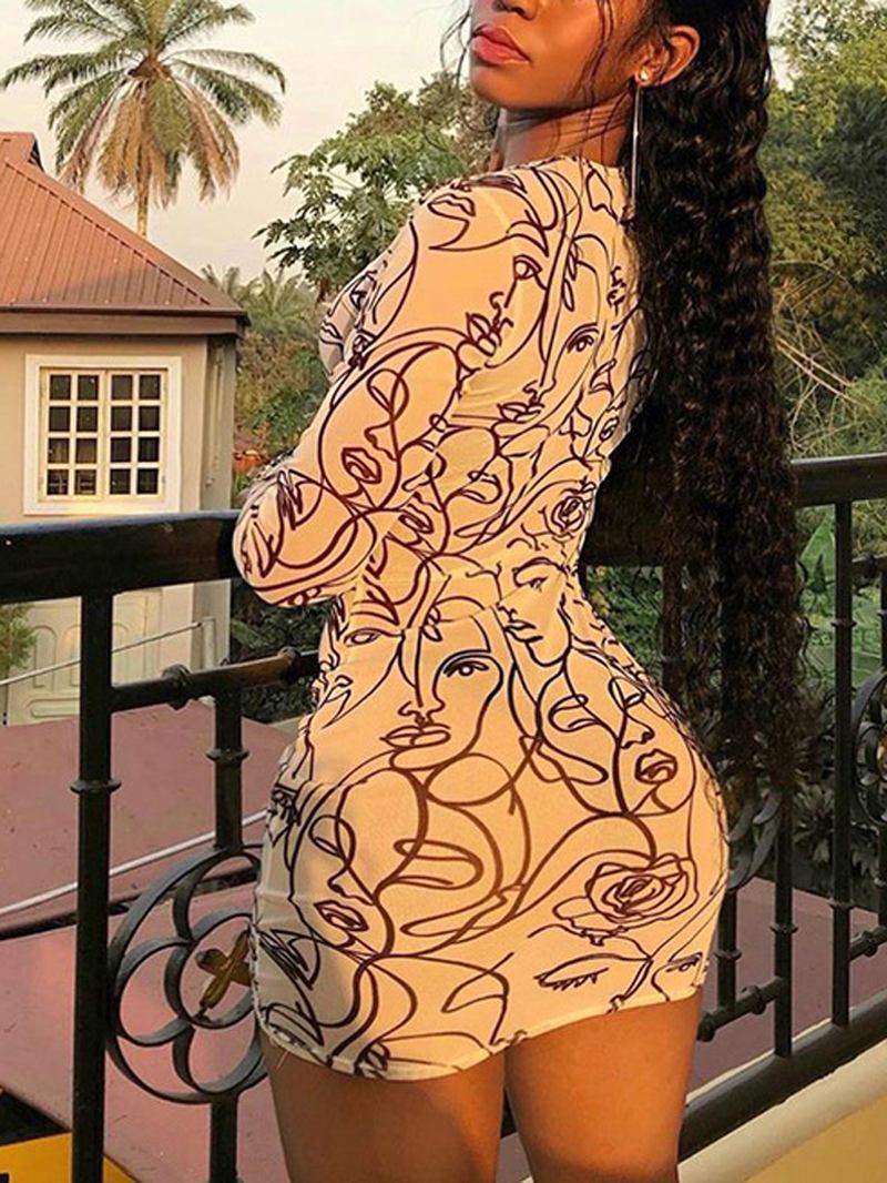 Stick Figur Portrait Med Trykk Perspective Bodycon Dress