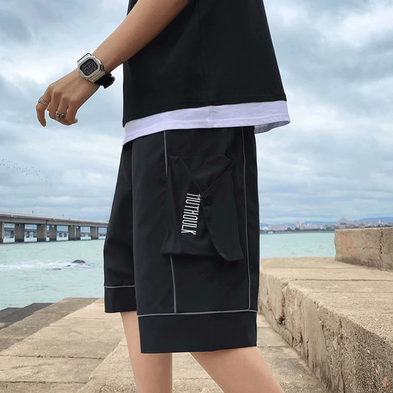 6-punkts Shorts Herre Tidevannsmerke Hongkong-stil High Gate Fempunktsbukser Løse Rett Fritidsbukser Sommer Ytre Slitasje Trend