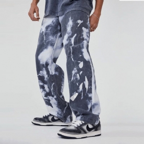 Europeisk Og Amerikansk Trend High Gate Washed Tie-dye Med Trykk Denimbukser For Menn