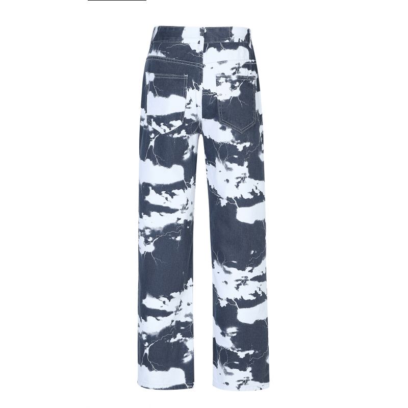 Europeisk Og Amerikansk Trend High Gate Washed Tie-dye Med Trykk Denimbukser For Menn