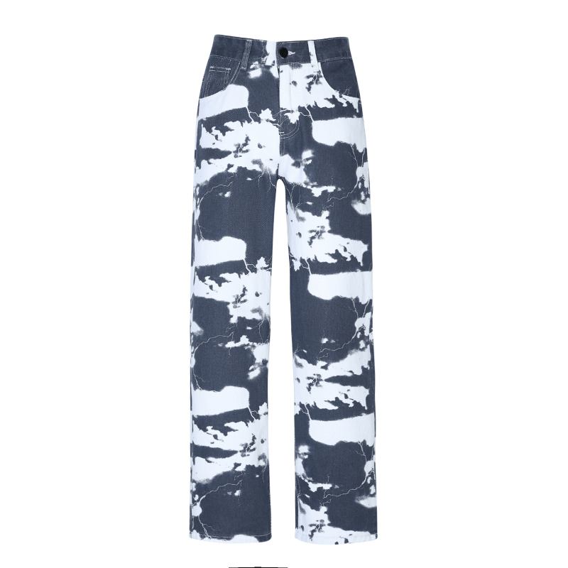 Europeisk Og Amerikansk Trend High Gate Washed Tie-dye Med Trykk Denimbukser For Menn