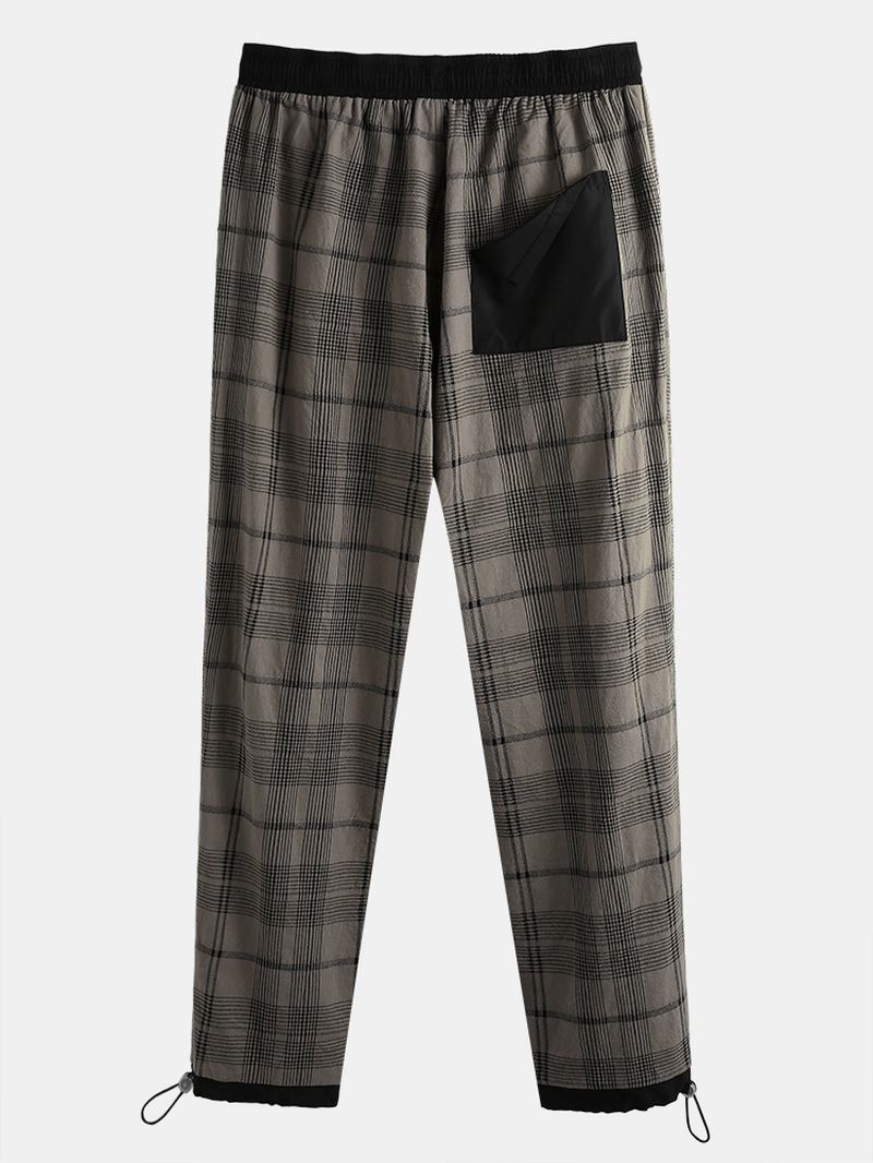 Herre 100% Bomull Tartan Plaid Løs Elastisk Midje Cargobukser Med Lomme