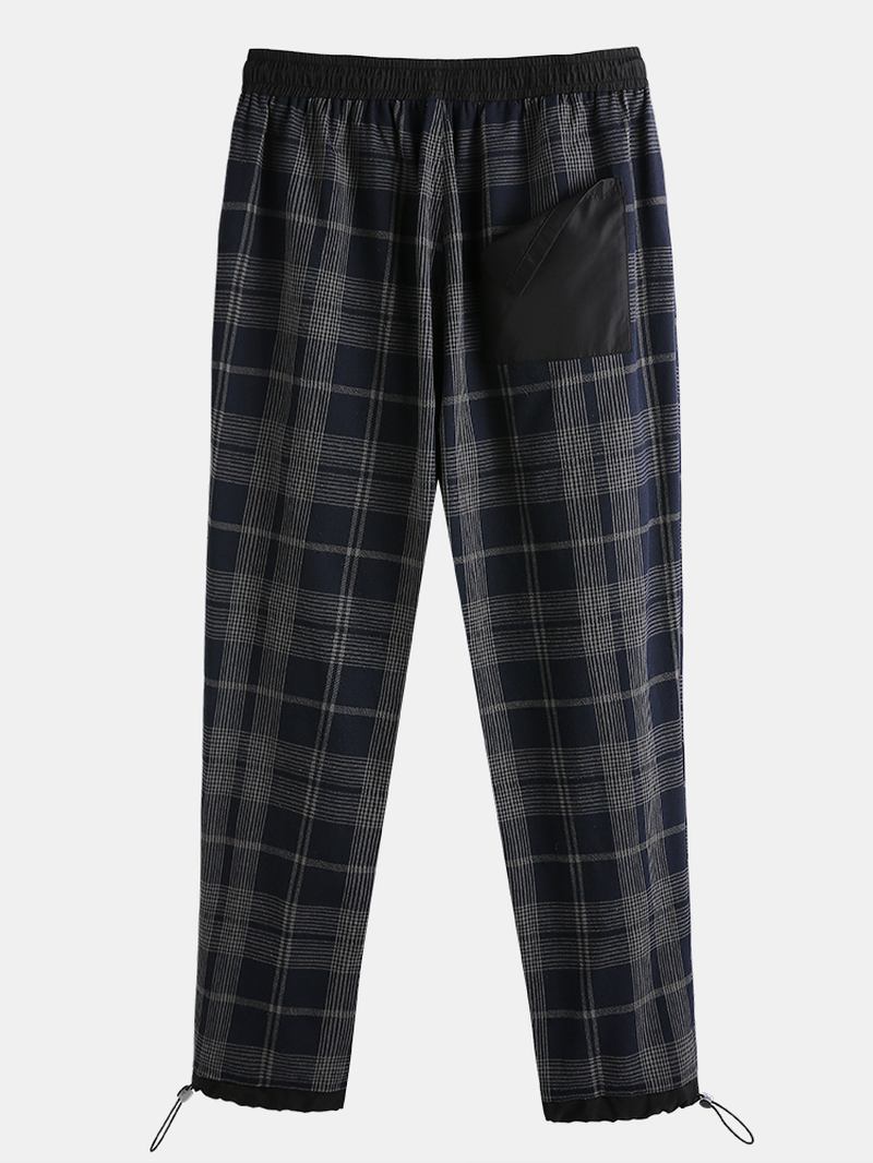 Herre 100% Bomull Tartan Plaid Løs Elastisk Midje Cargobukser Med Lomme