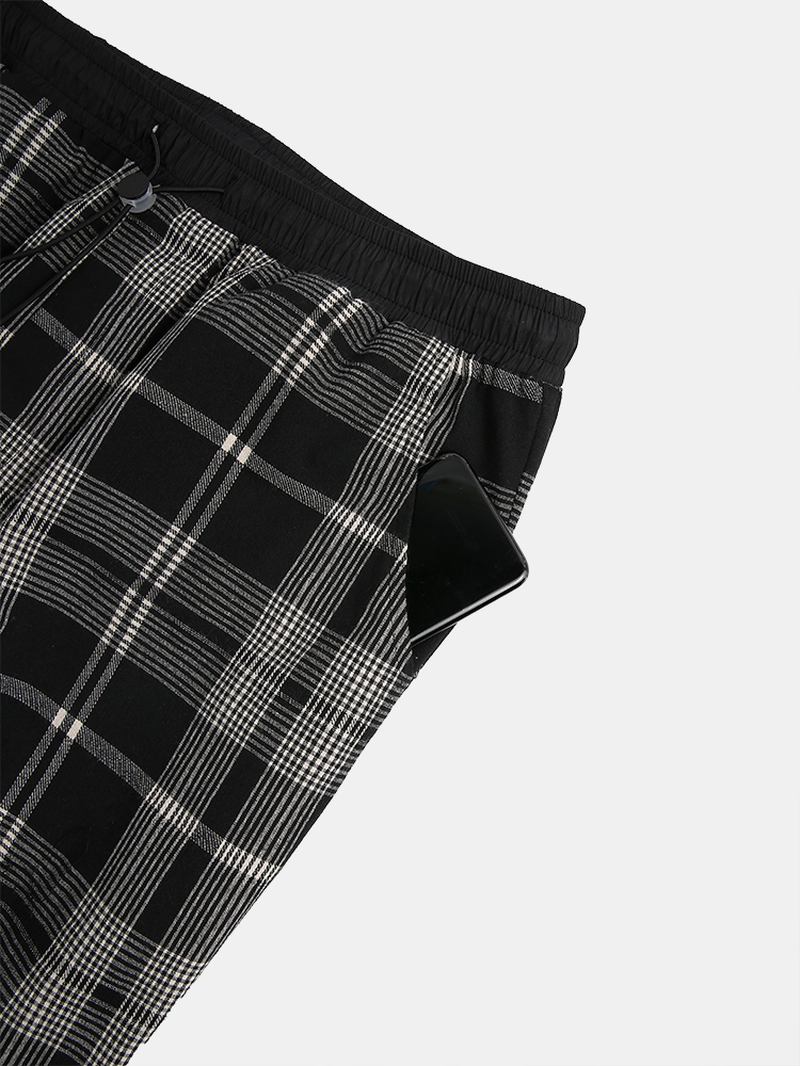 Herre 100% Bomull Tartan Plaid Løs Elastisk Midje Cargobukser Med Lomme