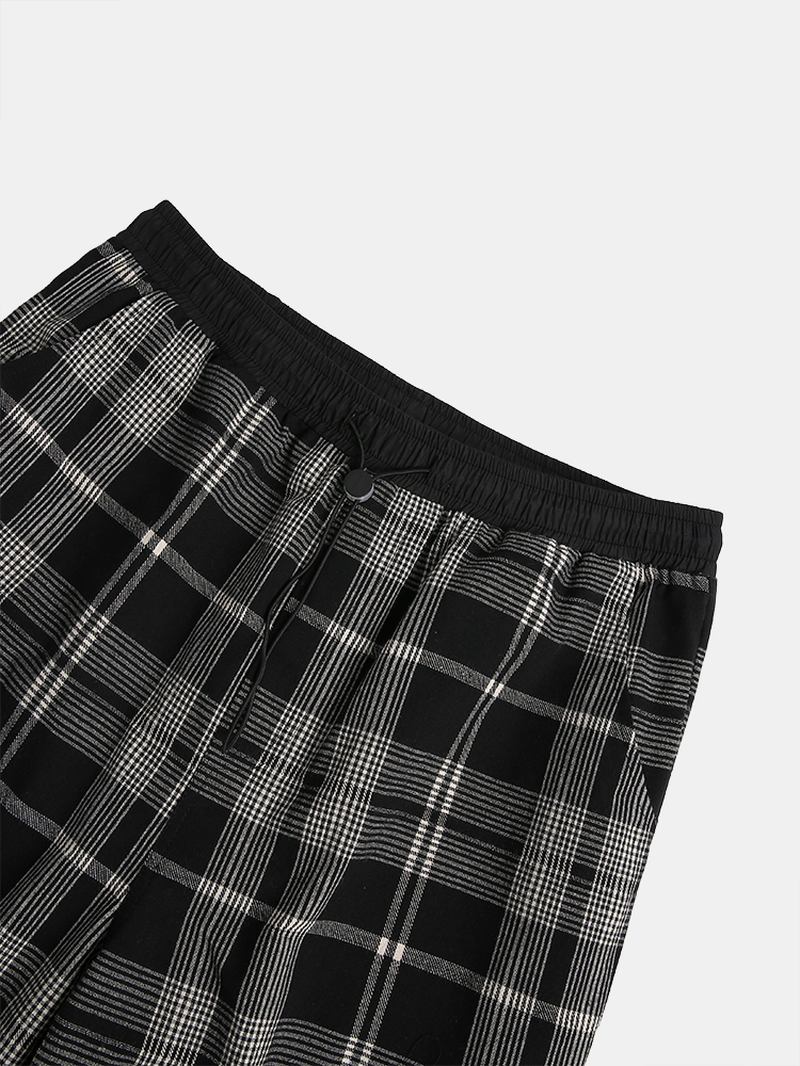 Herre 100% Bomull Tartan Plaid Løs Elastisk Midje Cargobukser Med Lomme