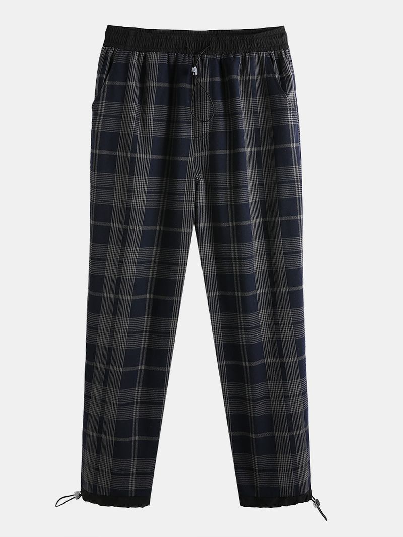 Herre 100% Bomull Tartan Plaid Løs Elastisk Midje Cargobukser Med Lomme