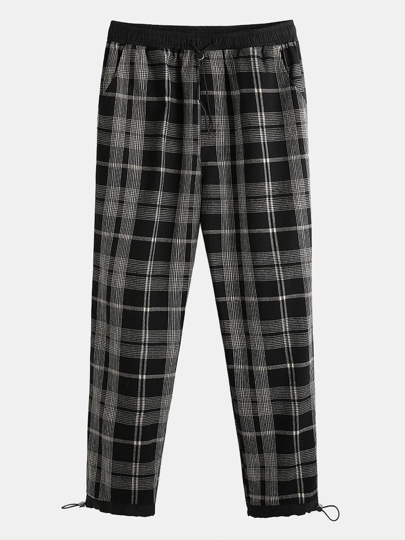 Herre 100% Bomull Tartan Plaid Løs Elastisk Midje Cargobukser Med Lomme