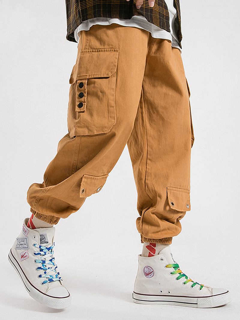 Herre 100% Bomull Utility Snøring Relaxed Fit Cuffed Cargo Pants