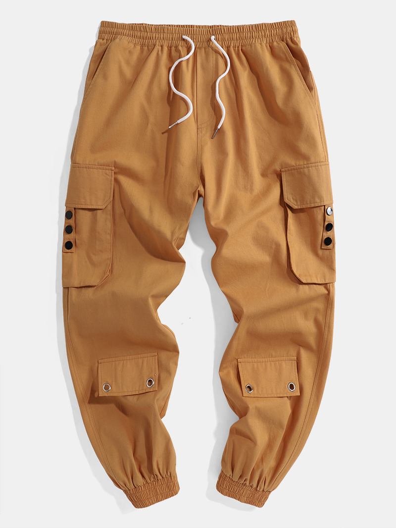 Herre 100% Bomull Utility Snøring Relaxed Fit Cuffed Cargo Pants