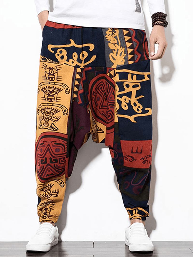 Herre Bomull Lin Vintage Harem Pants Hip Hop Wide Leg Bukser