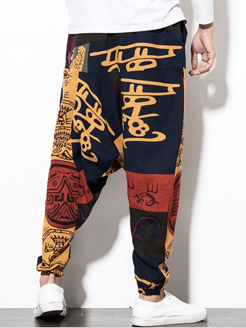 Herre Bomull Lin Vintage Harem Pants Hip Hop Wide Leg Bukser