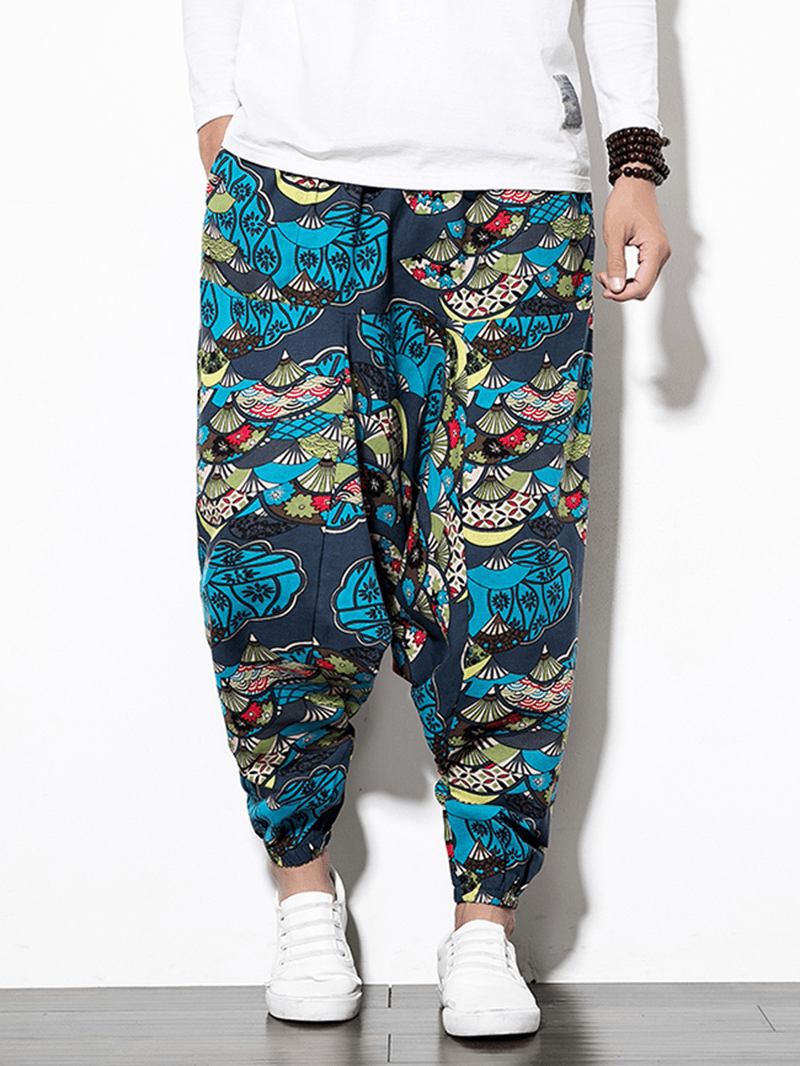 Herre Bomull Lin Vintage Harem Pants Hip Hop Wide Leg Bukser