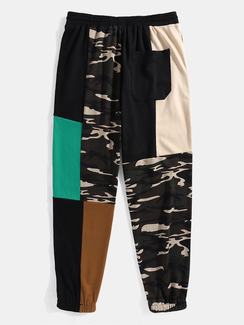 Herre Camo Patchwork Cargo Joggebukse Med Snøring Med Mansjett Med Lomme