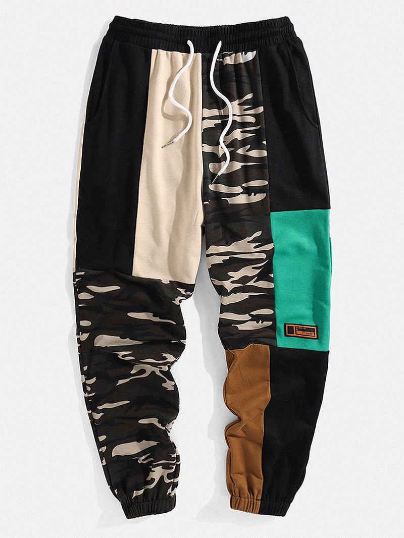 Herre Camo Patchwork Cargo Joggebukse Med Snøring Med Mansjett Med Lomme