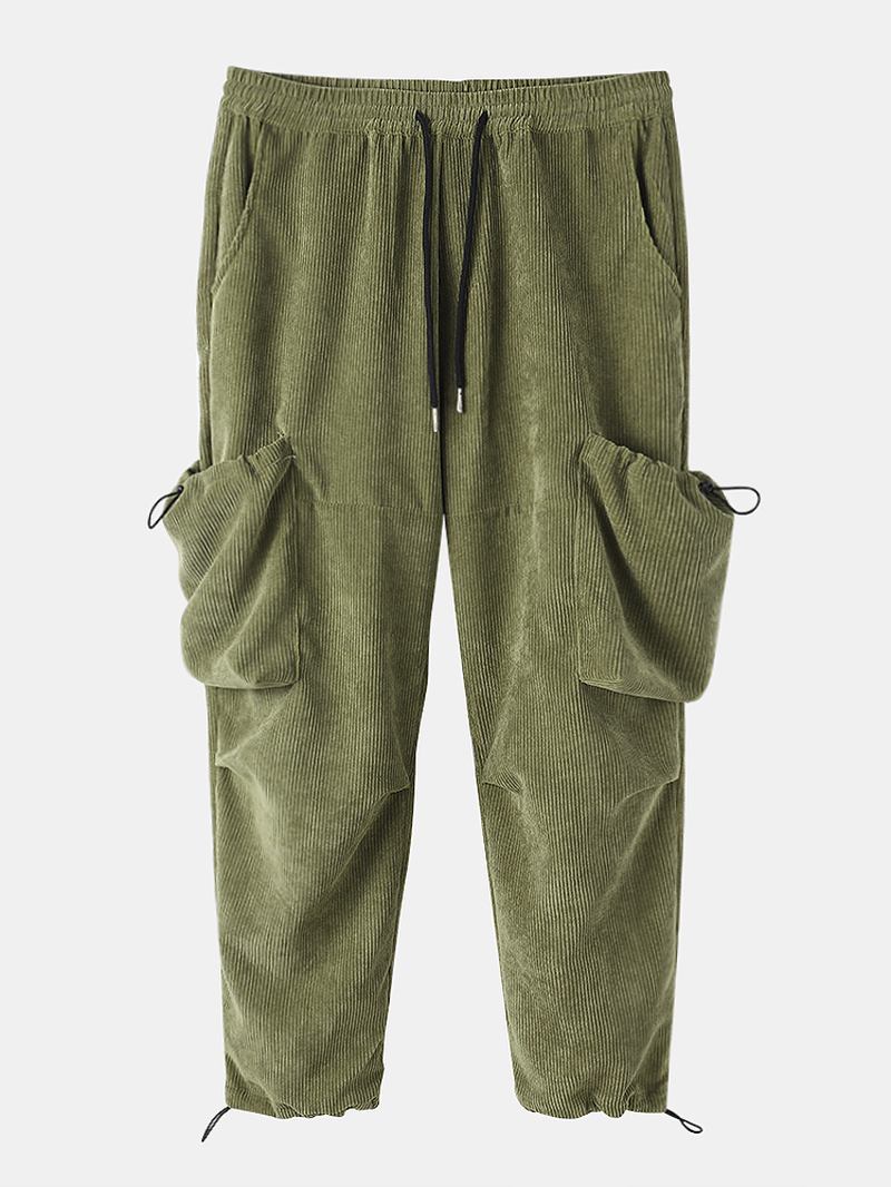 Herre Corduroy Multi Pocket Ensfarget Fritids Joggerbukse Med Snøring