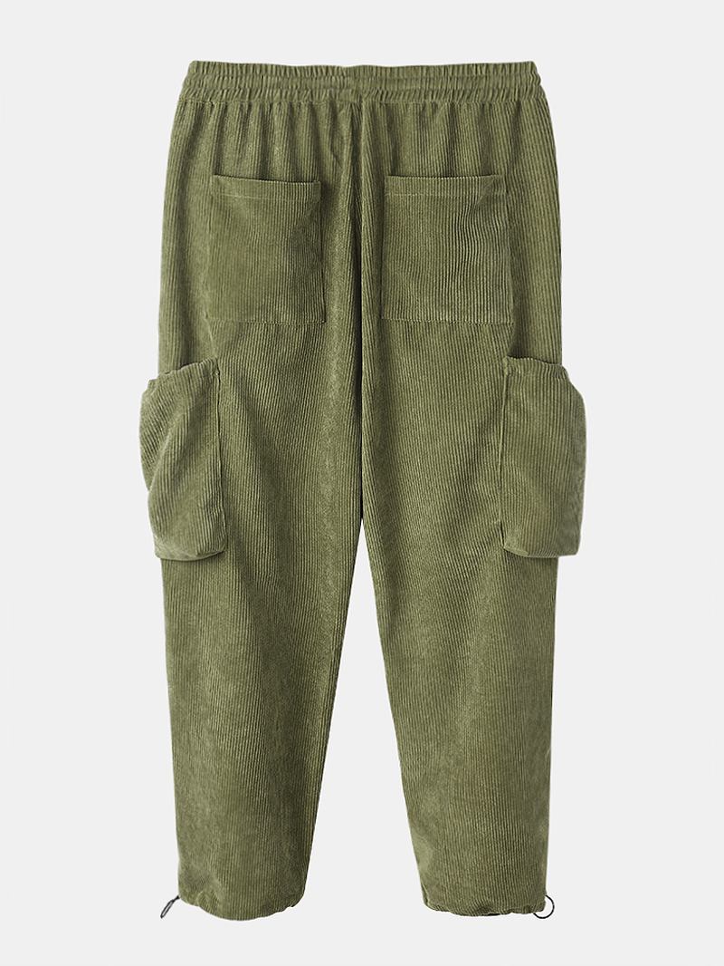 Herre Corduroy Multi Pocket Ensfarget Fritids Joggerbukse Med Snøring