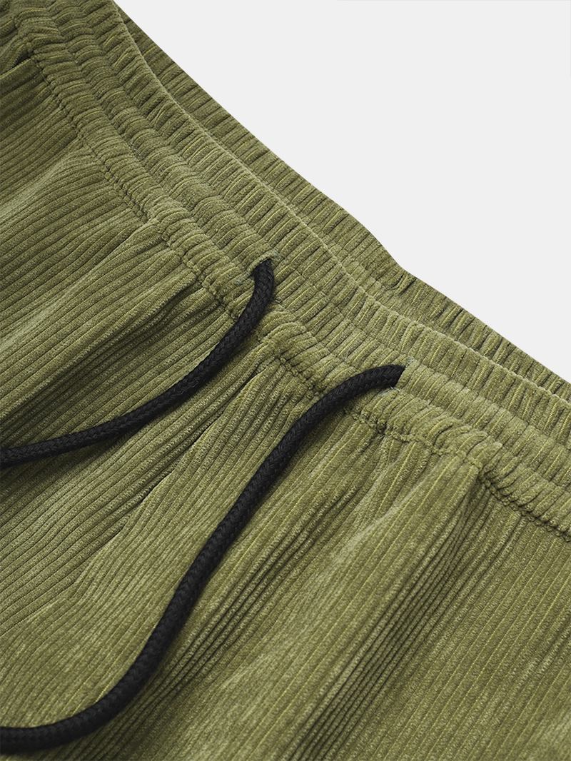 Herre Corduroy Multi Pocket Ensfarget Fritids Joggerbukse Med Snøring