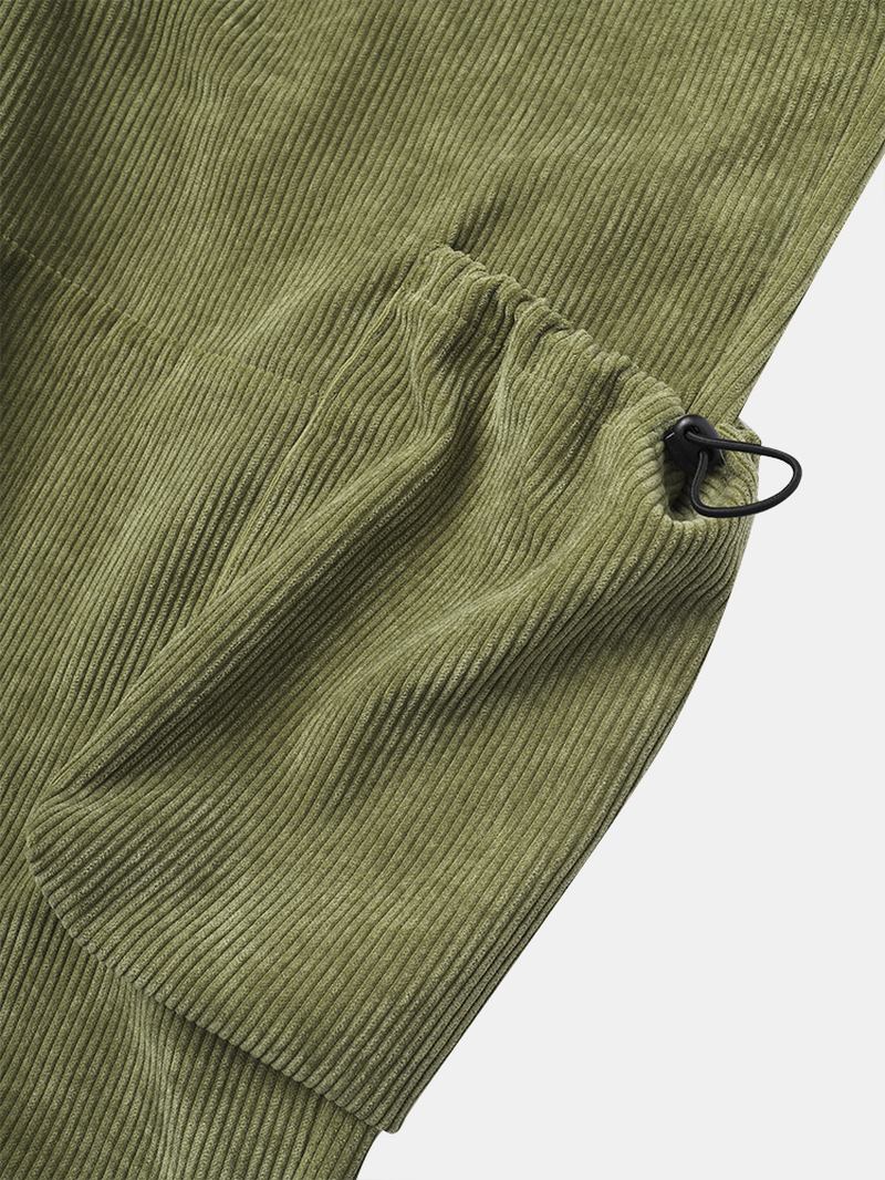 Herre Corduroy Multi Pocket Ensfarget Fritids Joggerbukse Med Snøring