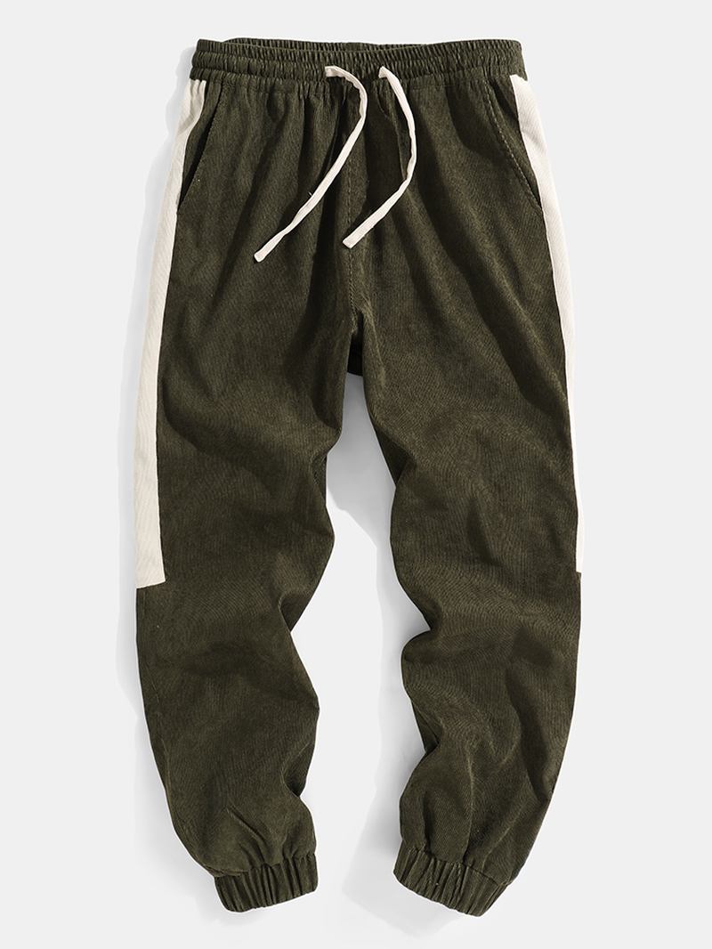 Herre Corduroy Side Stripe Fritids Joggerbukser Med Snøring