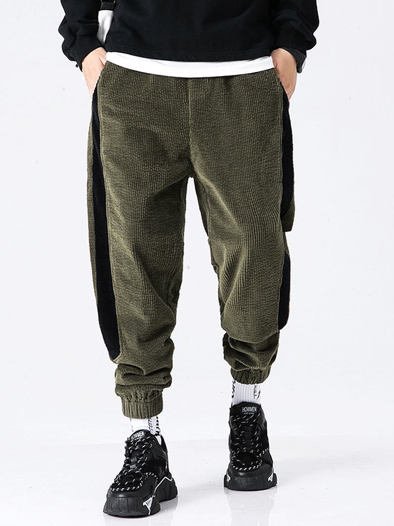 Herre Corduroy Side Stripe Jogging Fritids Bukser Med Lomme