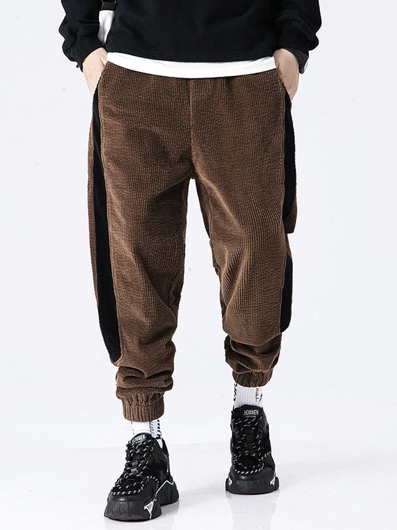 Herre Corduroy Side Stripe Jogging Fritids Bukser Med Lomme