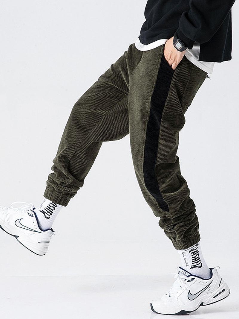 Herre Corduroy Side Stripe Jogging Fritids Bukser Med Lomme