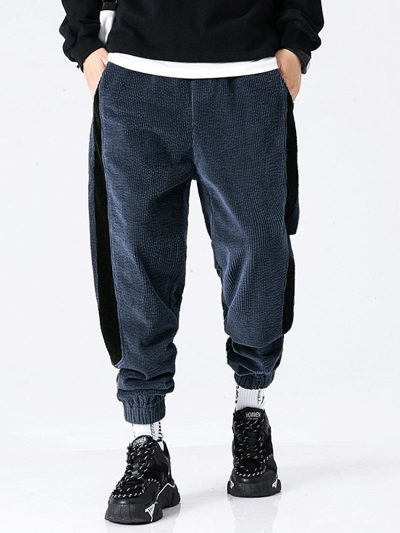 Herre Corduroy Side Stripe Jogging Fritids Bukser Med Lomme