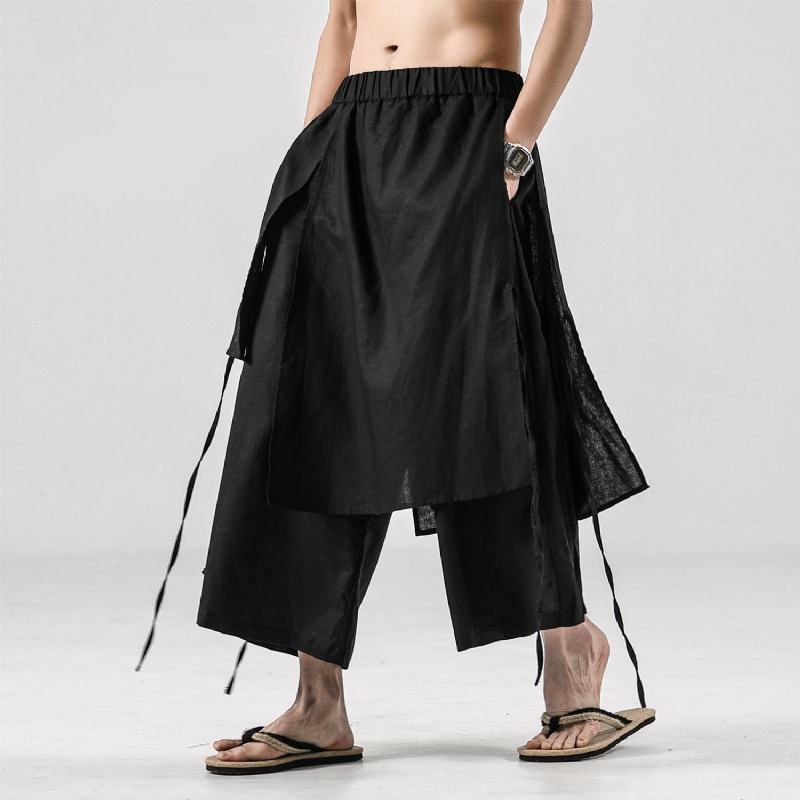 Herre Ensfarget Retro Lin Fritids Culottes