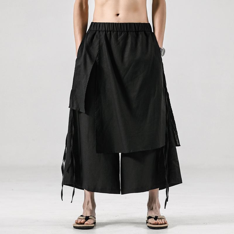 Herre Ensfarget Retro Lin Fritids Culottes