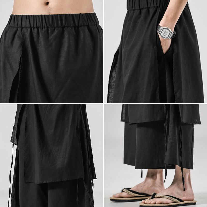 Herre Ensfarget Retro Lin Fritids Culottes