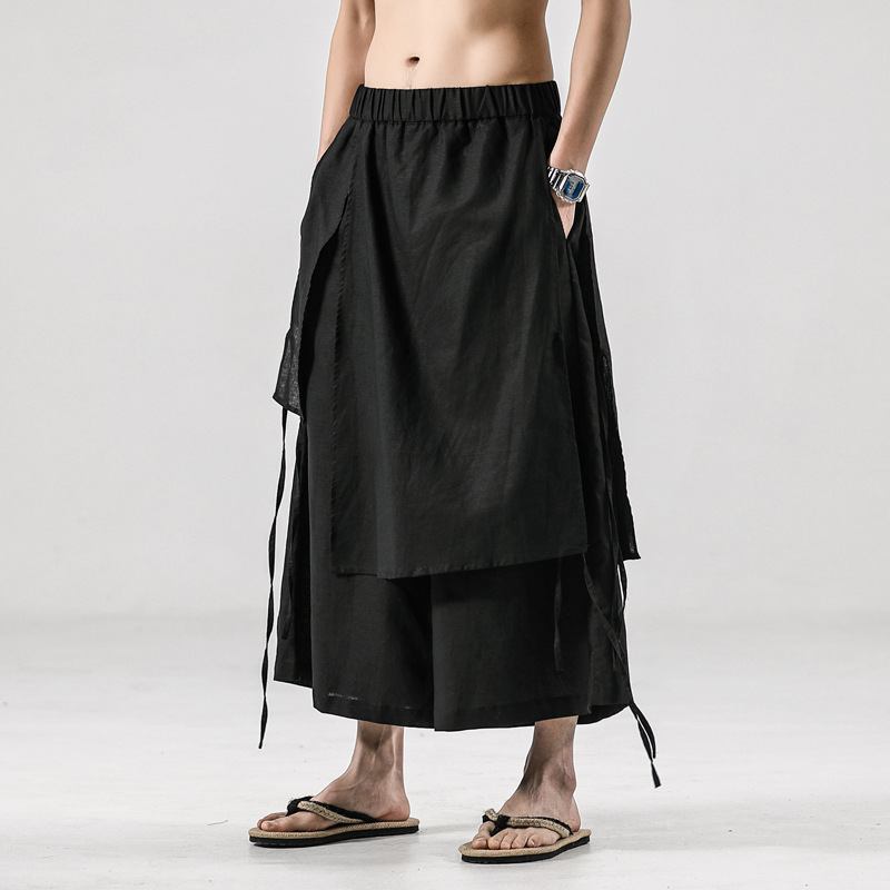 Herre Ensfarget Retro Lin Fritids Culottes