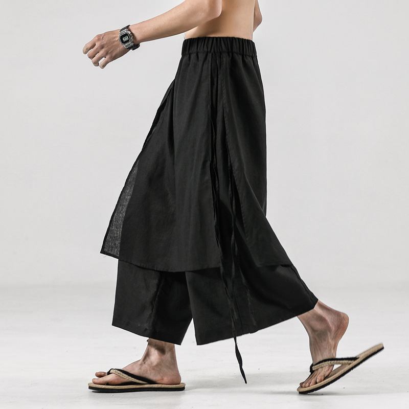 Herre Ensfarget Retro Lin Fritids Culottes