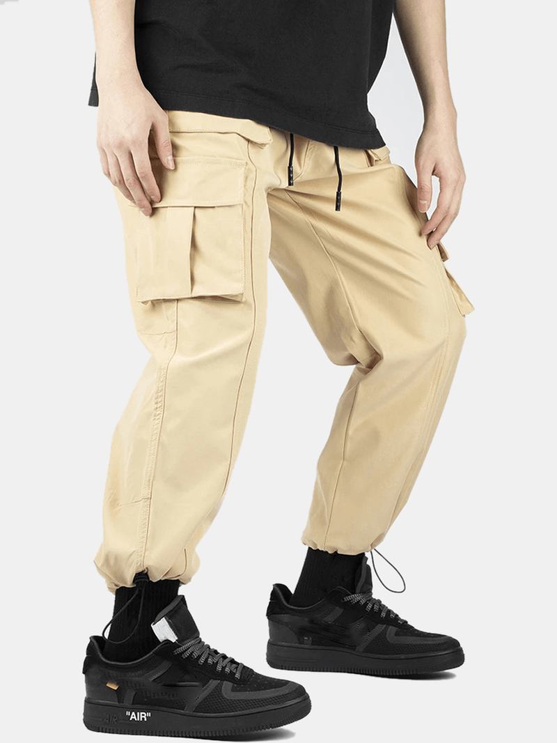 Herre Ensfarget Snøring Elastisk Midje Multi Pocket Cargo Pants