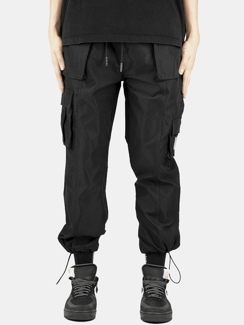 Herre Ensfarget Snøring Elastisk Midje Multi Pocket Cargo Pants