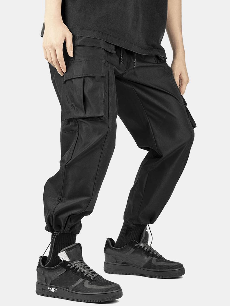 Herre Ensfarget Snøring Elastisk Midje Multi Pocket Cargo Pants