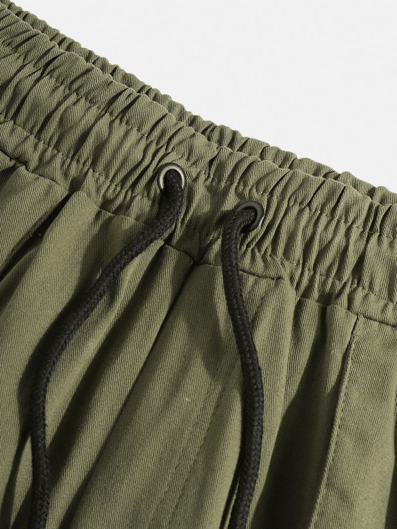 Herre Ensfarget Snøring Elastisk Midje Multi Pocket Cargo Pants