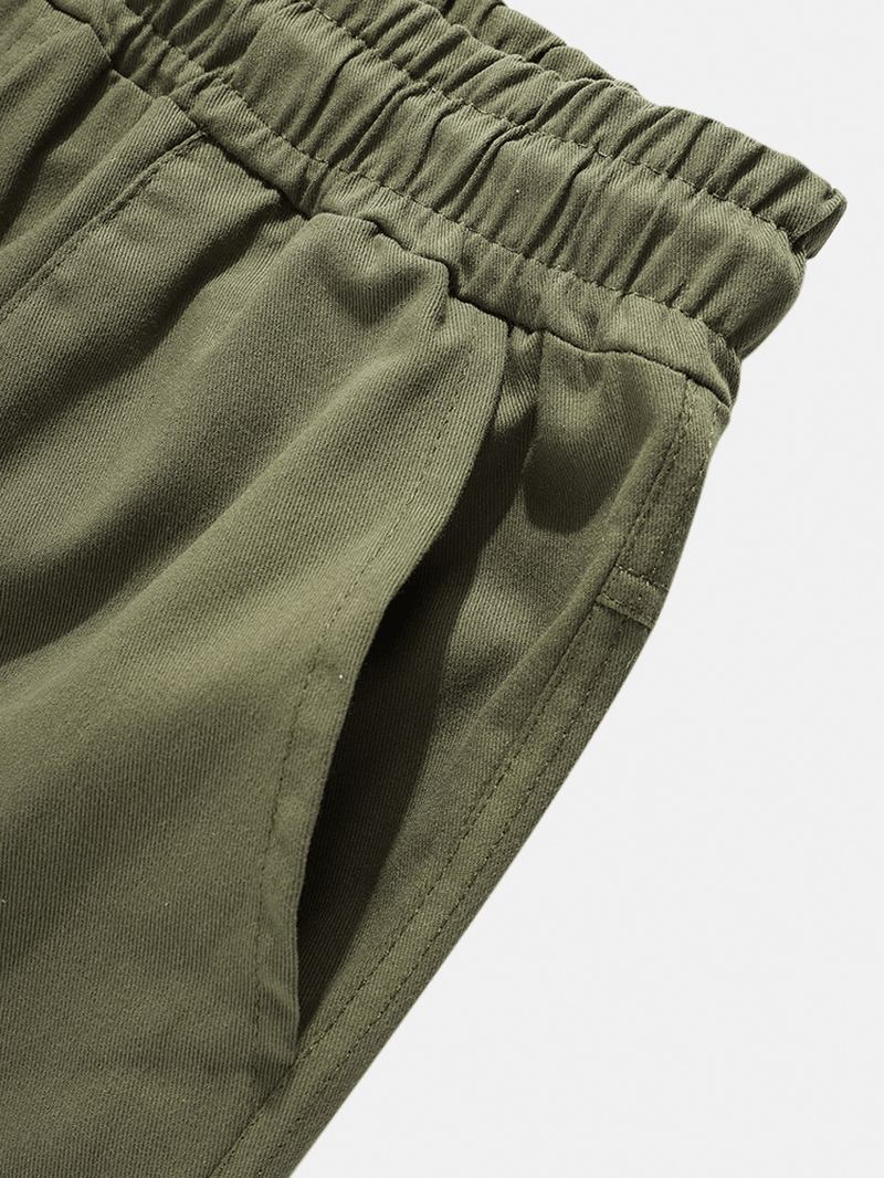 Herre Ensfarget Snøring Elastisk Midje Multi Pocket Cargo Pants