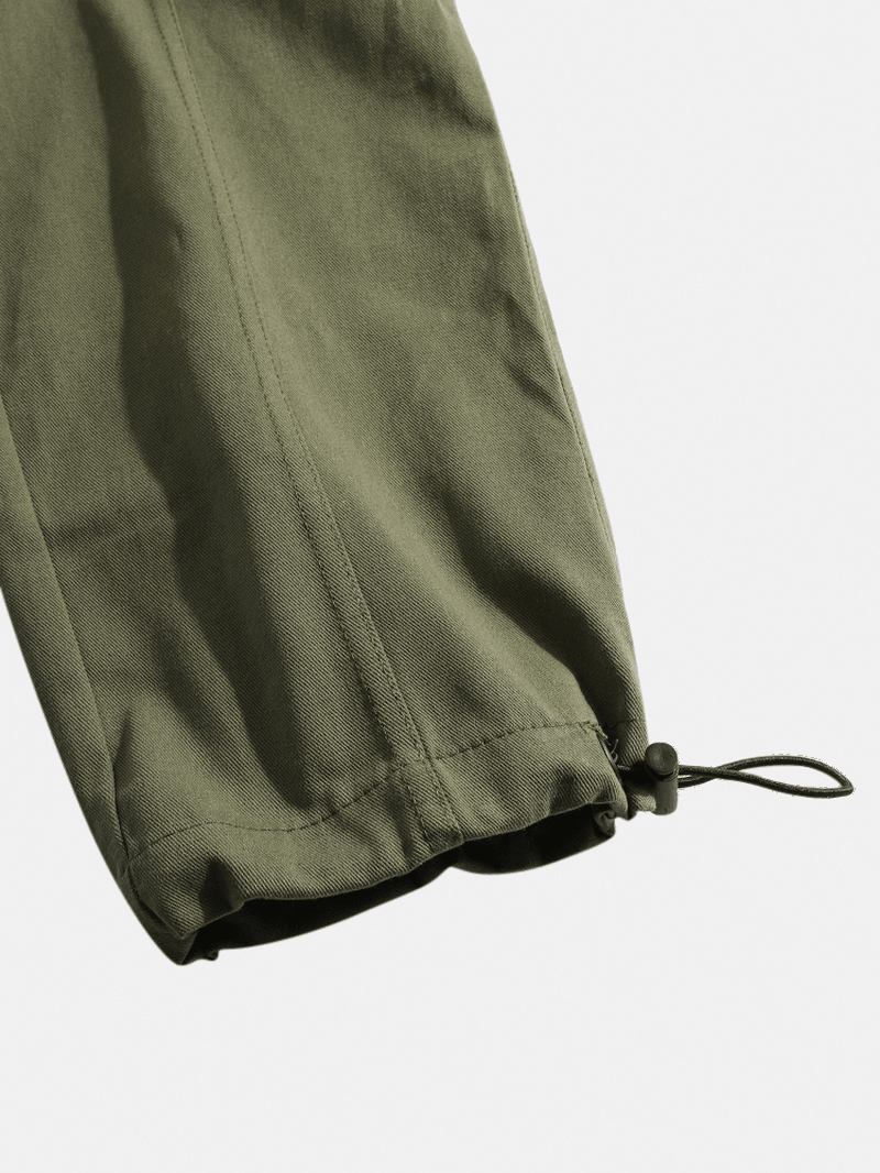 Herre Ensfarget Snøring Elastisk Midje Multi Pocket Cargo Pants