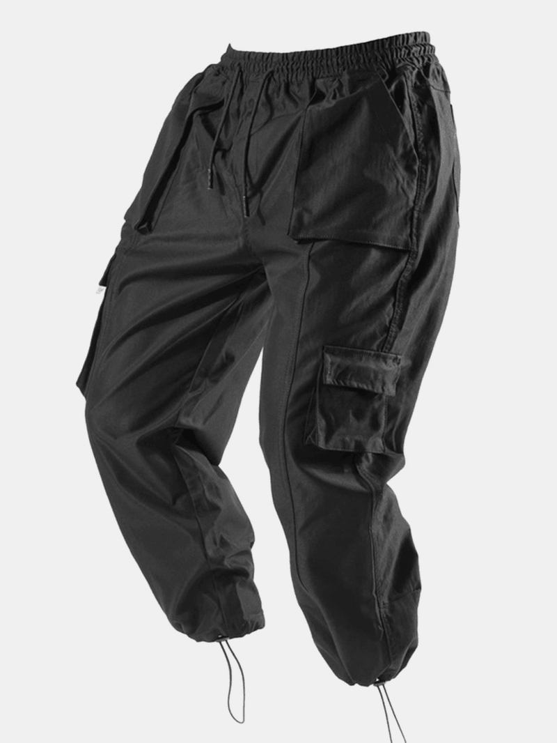 Herre Ensfarget Snøring Elastisk Midje Multi Pocket Cargo Pants