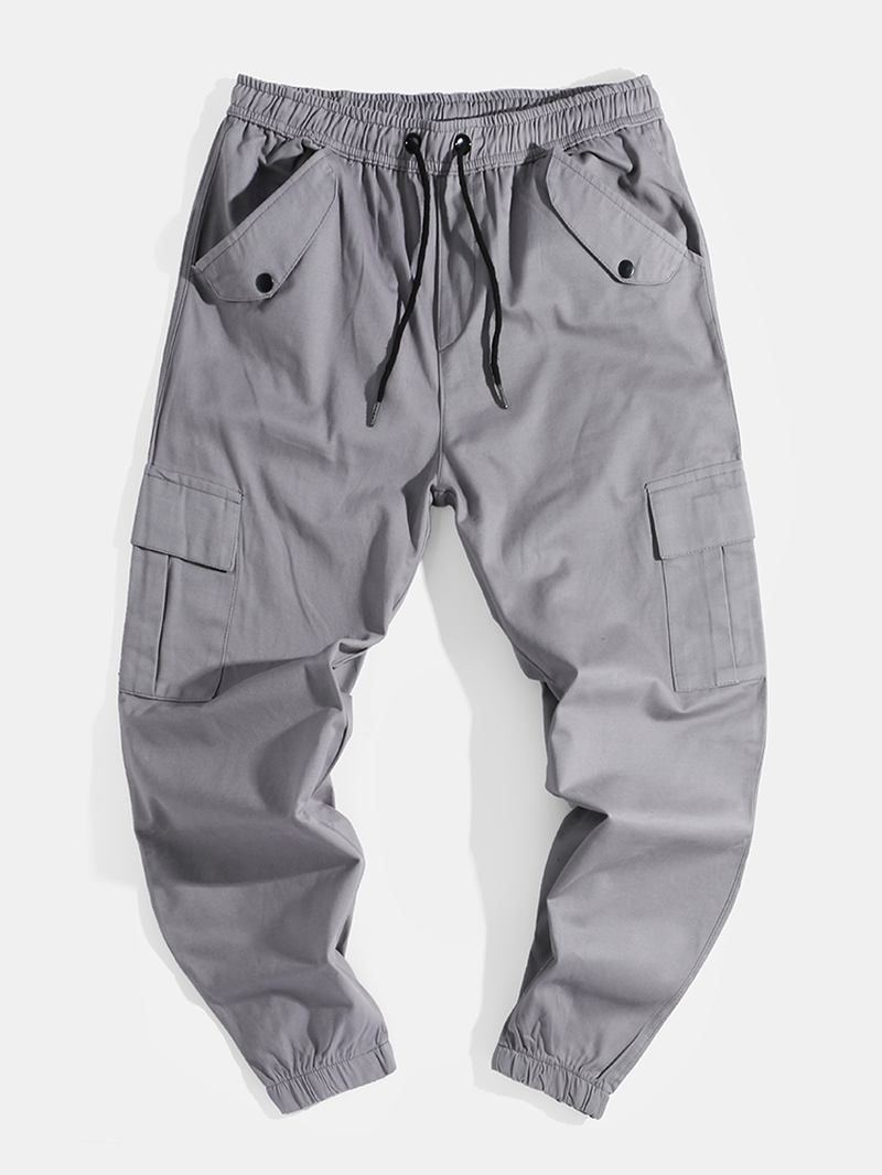 Herre Ensfarget Snøring Mid Waist Overalls Pocket Cargo Pants