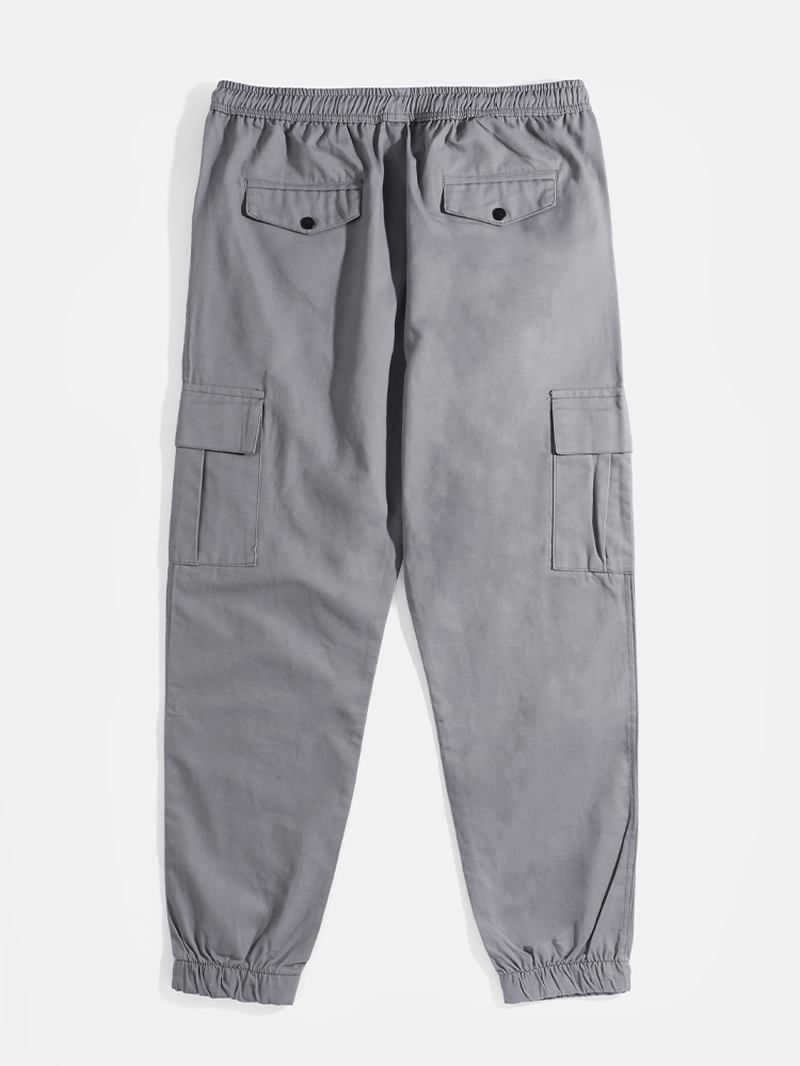 Herre Ensfarget Snøring Mid Waist Overalls Pocket Cargo Pants